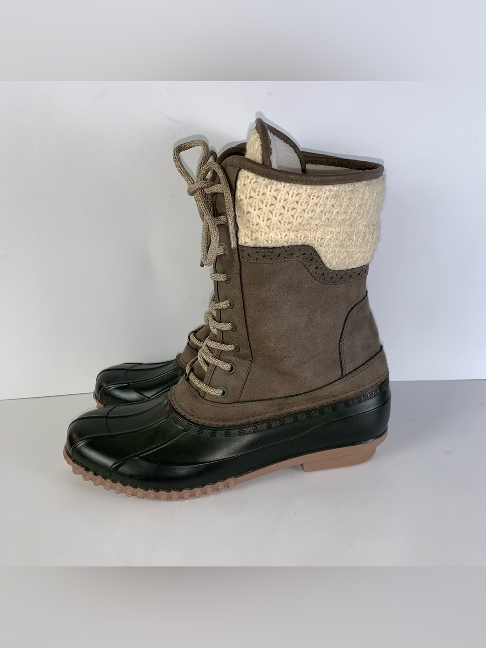 Magellan Outdoors Womens Brown Duck Boots Knit Collar FWMFFS4057 Size 10